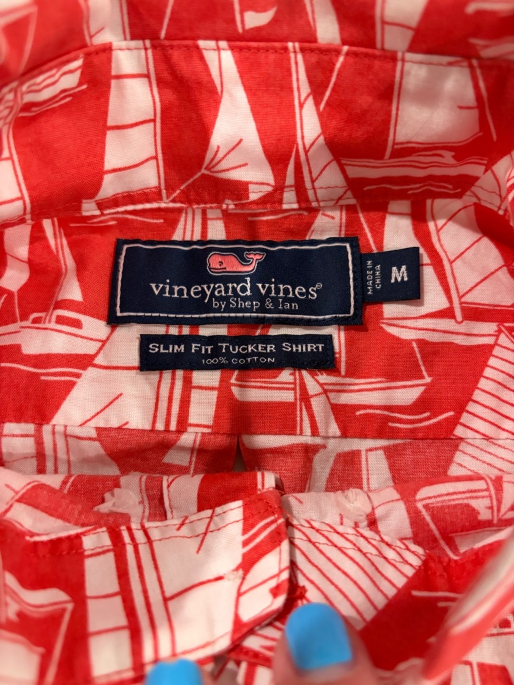 Vineyard Vines Tucker Shirt Mens Medium Slim Fit Salmon Sailboat Print Cotton - Picture 3 of 7